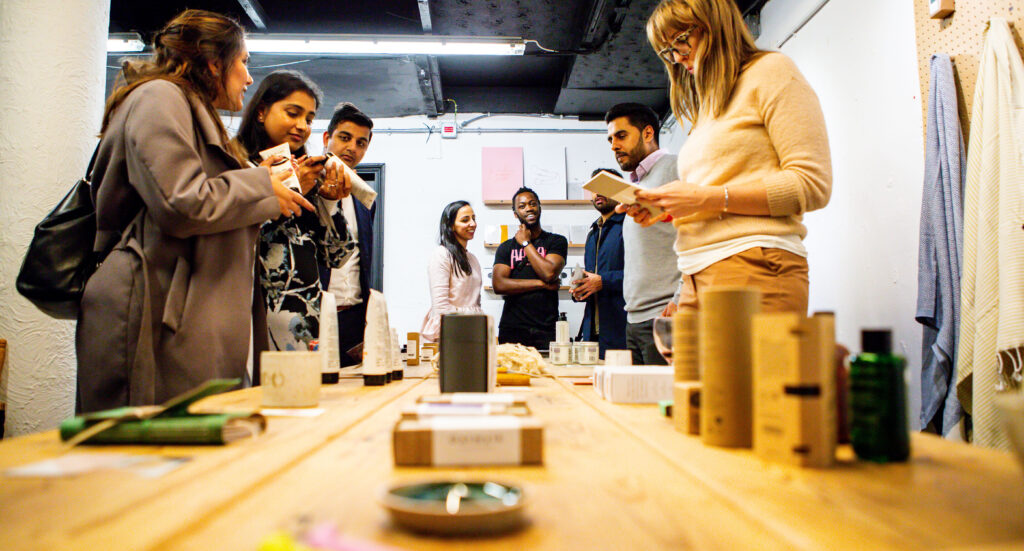 Customers' sampling products at Control Change's pop-up shop