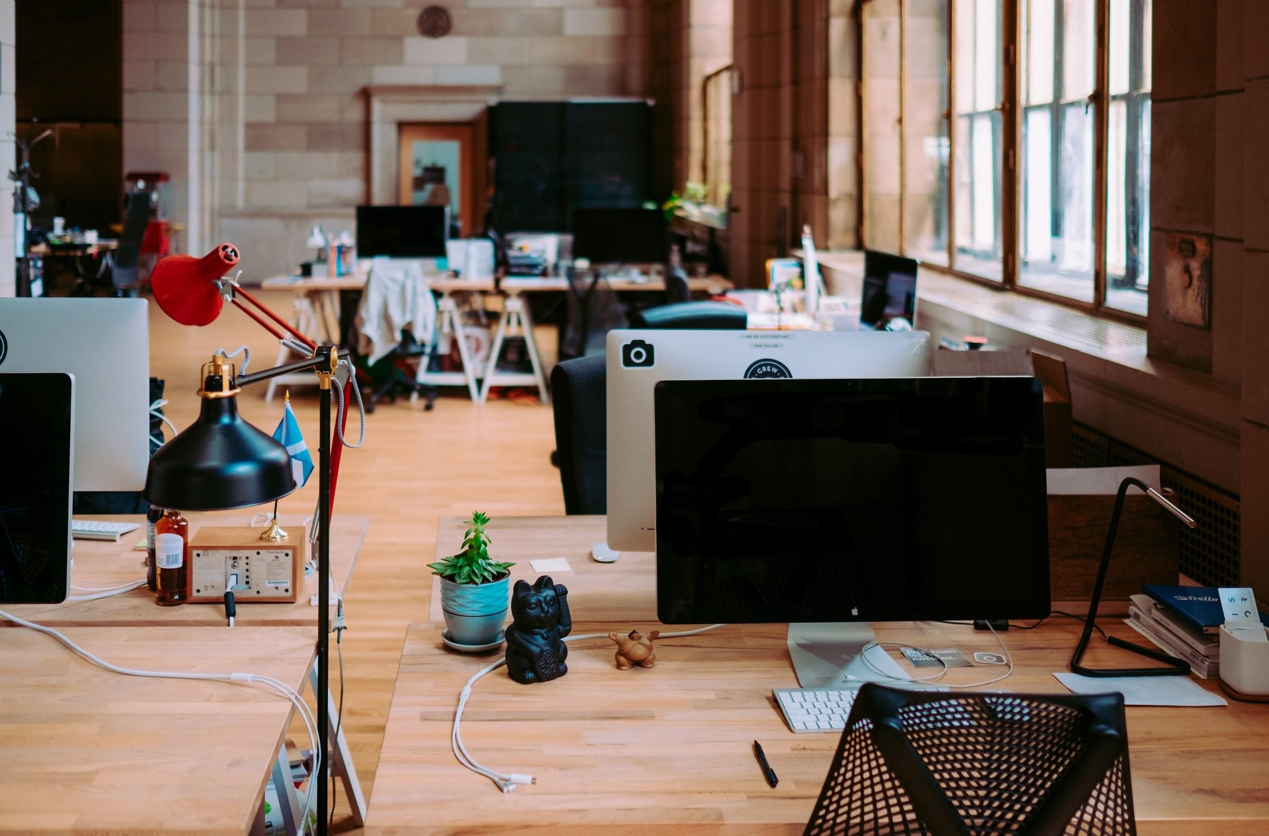 Office desks in a creative agency